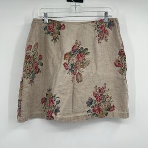 VTG Karen Kane 100% Linen Short Floral Skirt Country Cottage 32” USA